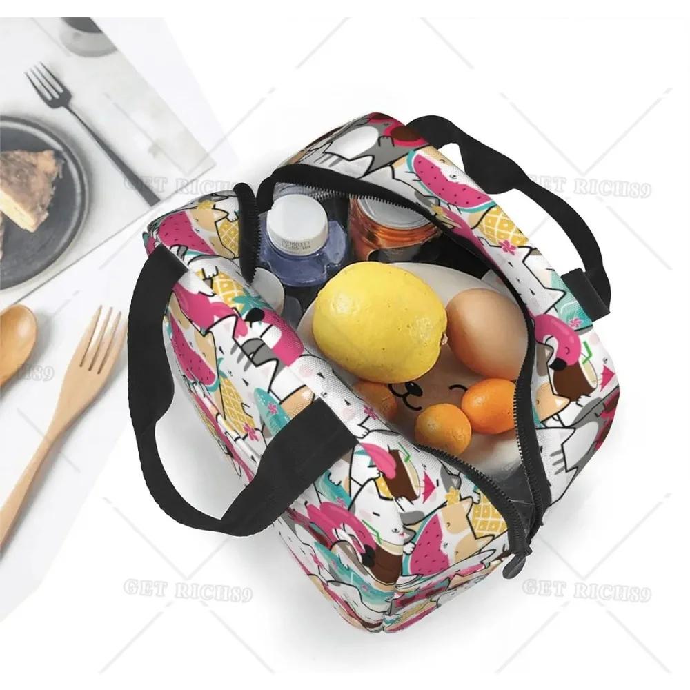 Розовые летние фрукты арбуз ананас кошка термосумка для ланча для девочек многоразовая сумка для ланча портативная сумка-холодильник для ланча