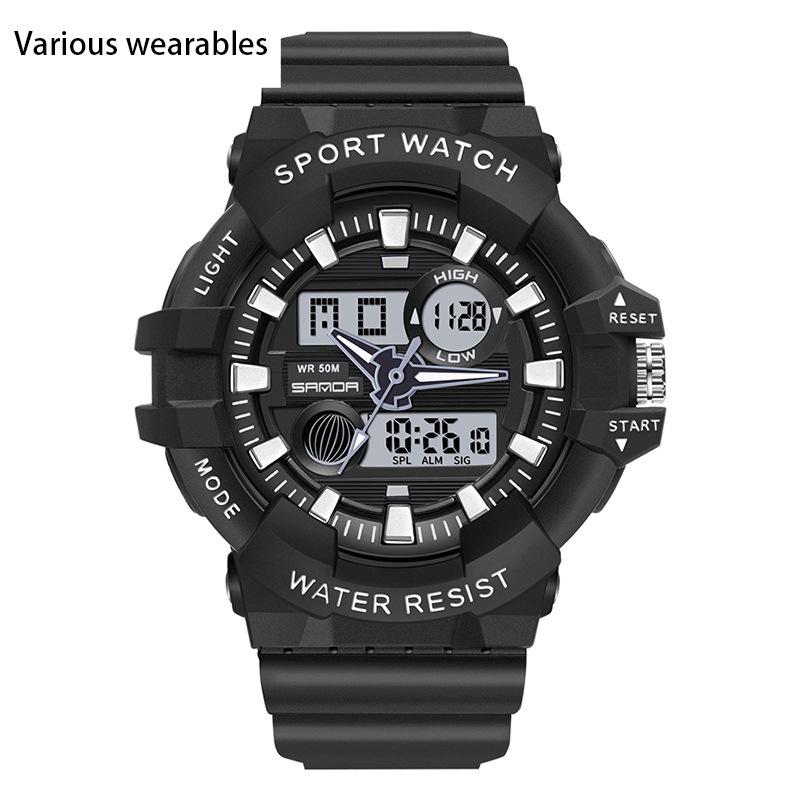 Трендовые спортивные новые цифровые часы модные двойной дисплей большой циферблат светящиеся водонепроницаемые часы унисекс