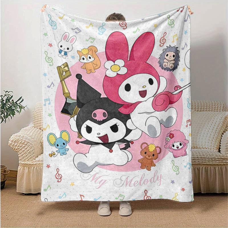 1pc My Melody and Friends Blanket, Soft Throw for Room Decor, Perfect Gift for Family and Friend, Seasonal Use Home Decoration, Cozy Bedding Accessory