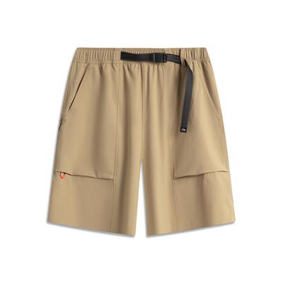 Li Ning Серия Спортивный Стиль Однотонные Шорты Спортивные Дышащие Универсальные Прямого Кроя Со Средней Посадкой Мужские шорты Коричневый Хаки AKSV421-6
