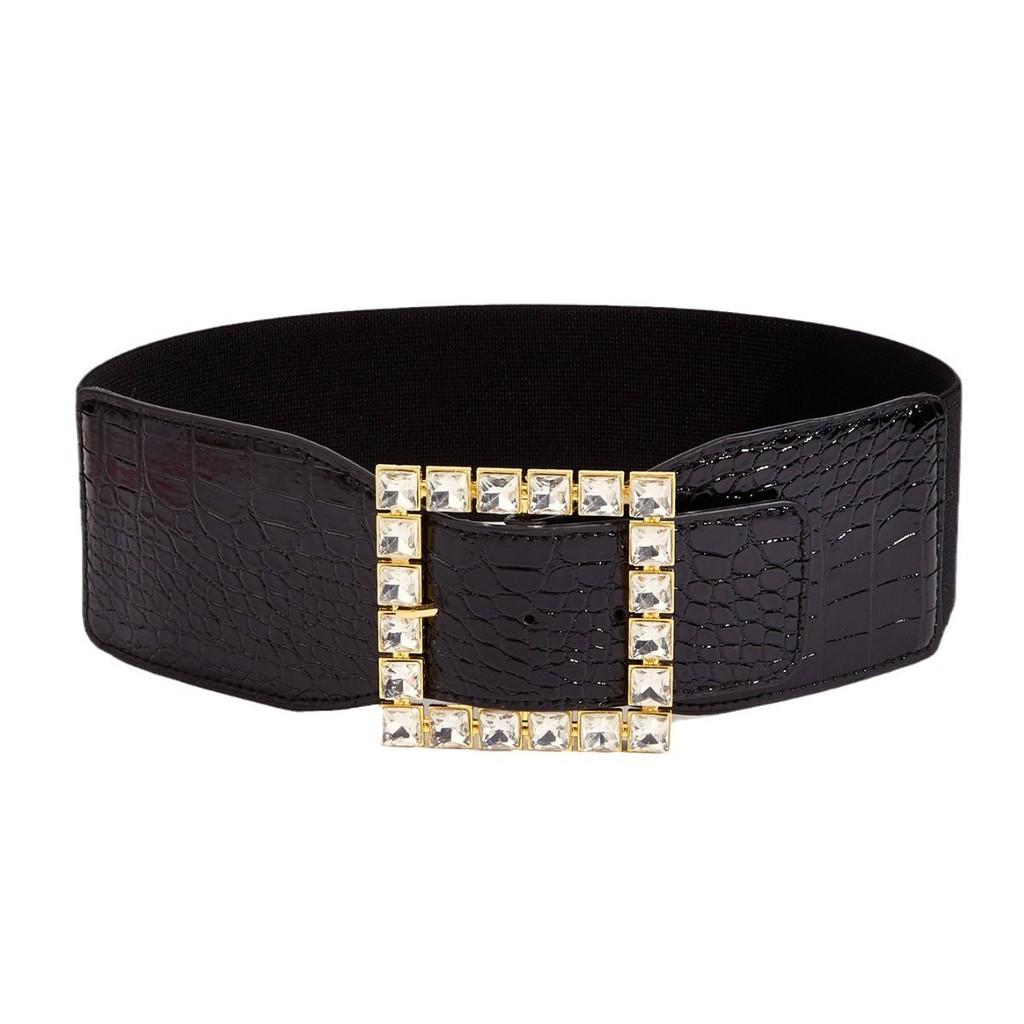 Wide Elastic Waist Belt With Decorative Metal Buckle Ladies Dress Fashion Winter