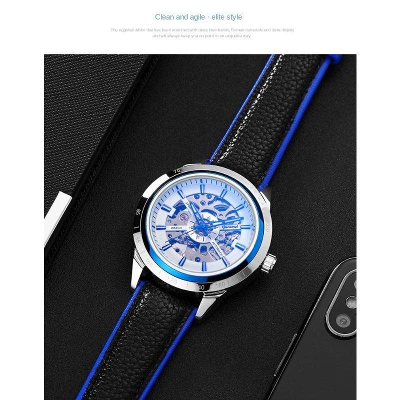 Кожаный наконечник GUCAMEL Business Fashion с механическими часами с полыми отверстиями