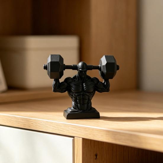 3D Printed Muscle Man Figurine, Matte Black Realistic Iron-Lifting Muscle Shape Model with Stable Base, Gym Decor for Men Fitness Gift