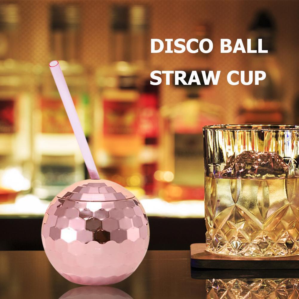 600ml Flash Ball Cup Creative Ball-shaped Sippy Cup Glittering Straw Cup Unique Spherical Water Cup for Bar Nightclub