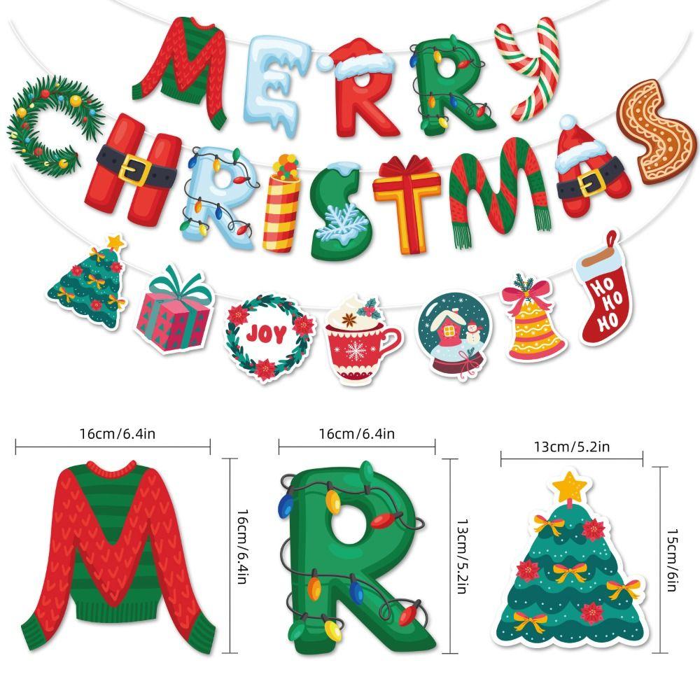 Cartoon Christmas Pull Flag Letter Merry Christmas Flag Multifunctional Christmas Banners  Bar