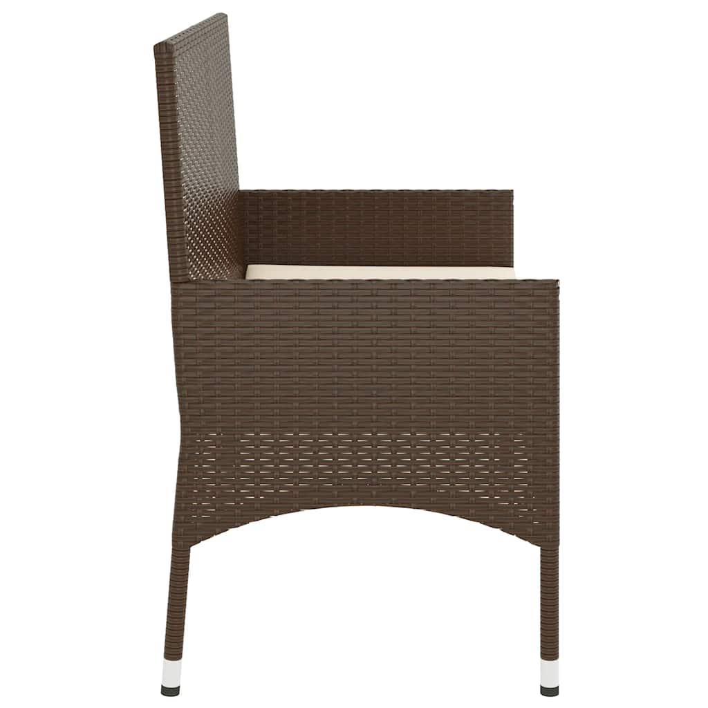 2 Seater Garden Bench with Cushions Brown Poly Rattan