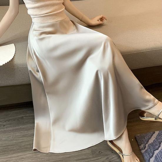 Women Fishtail Skirt High-Waisted Satin-Like Breathable Maxi Skirt Solid Color Office Skirt Work Leisure Daily Wear