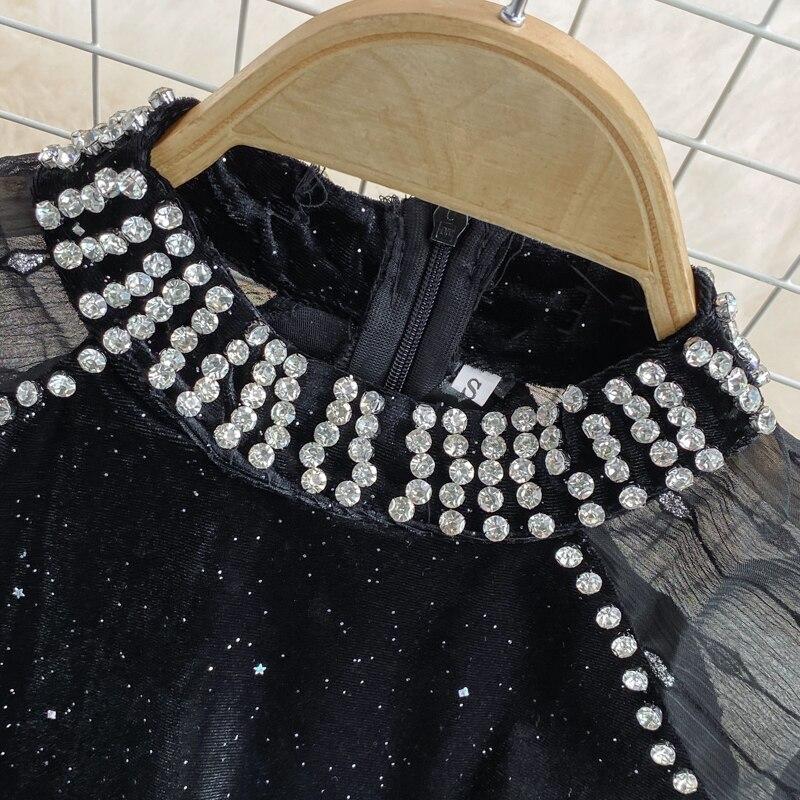 Новое осенне-зимнее супер сказочное элегантное платье с шифоновым воротником и блестками из бисера и бархата