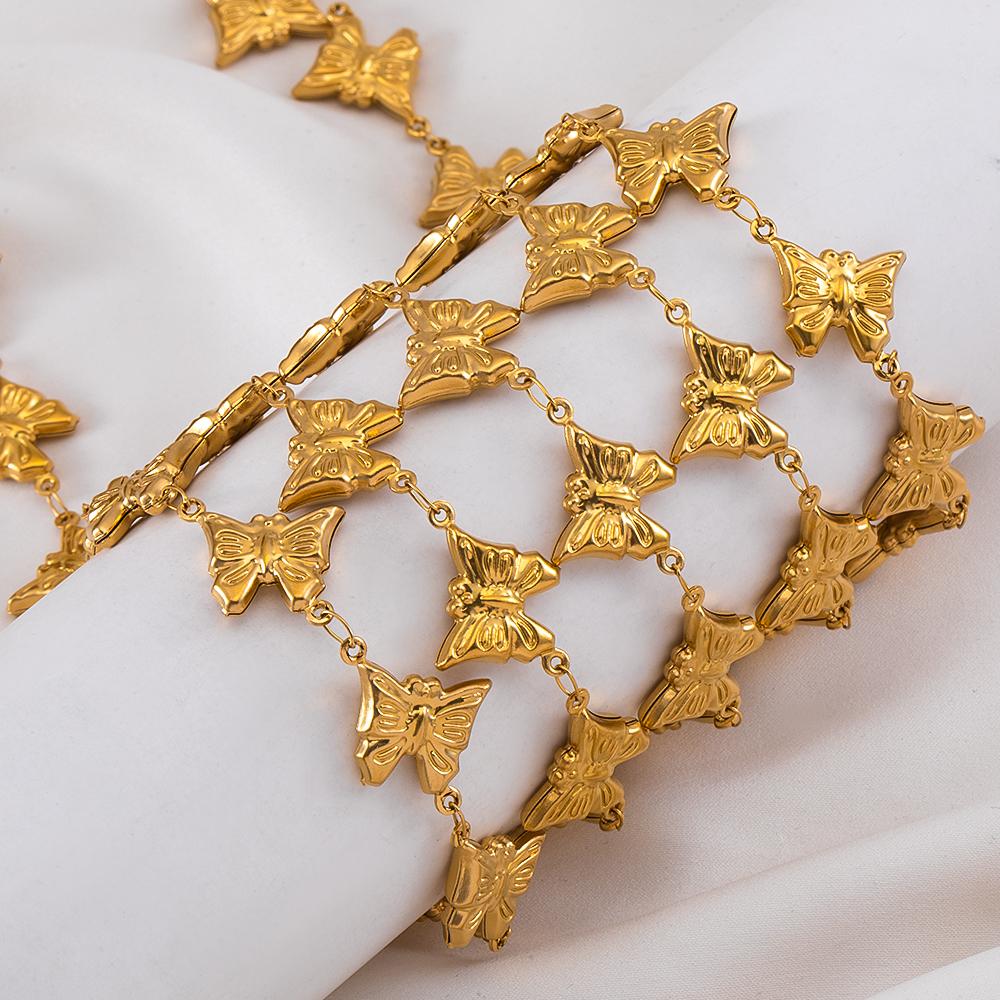 1M Stainless Steel Hip Hop Punk Butterfly Heart Ocean Shell Chain DIY Jewelry Necklace Bracelet Gold Plated Necklace Components