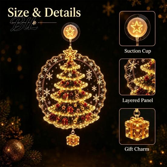 Festive Window Decoration Christmas Suction Cup Light, Santa Claus Xmas Tree Decorative Lamp Snowman Glass Ornament, Holiday Party Acrylic Hanging
