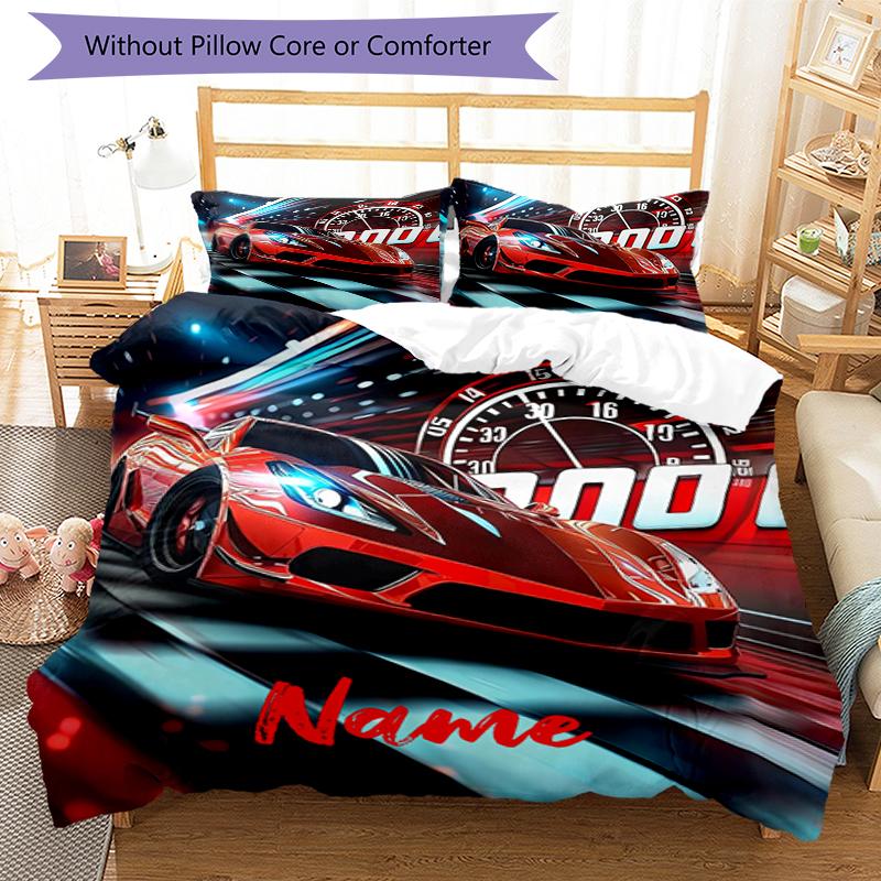 3pcs Custom Name Racing Bedding Set Duvet Cover Closure Includes 1 Duvet Cover & 2 Pillowcases, Soft and Comfortable for All Seasons.