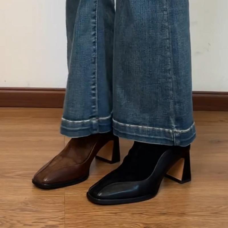 Ретро Высокие Каблуки Ботильоны Женские Ботинки Квадратный Носок Сексуальная Обувь для Женщин Обувь Молния Женская Обувь Классическая Повседневная Тонкие Ноги Женские Боты