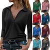 Women's 3/4 Sleeve T Shirts Summer V Neck Shirts Collared Casual Basic Tees Blouse