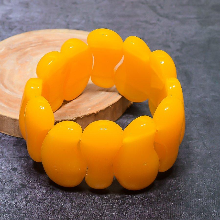 Браслет-манжета из натурального желтого оникса ручной работы, регулируемый D4Z45