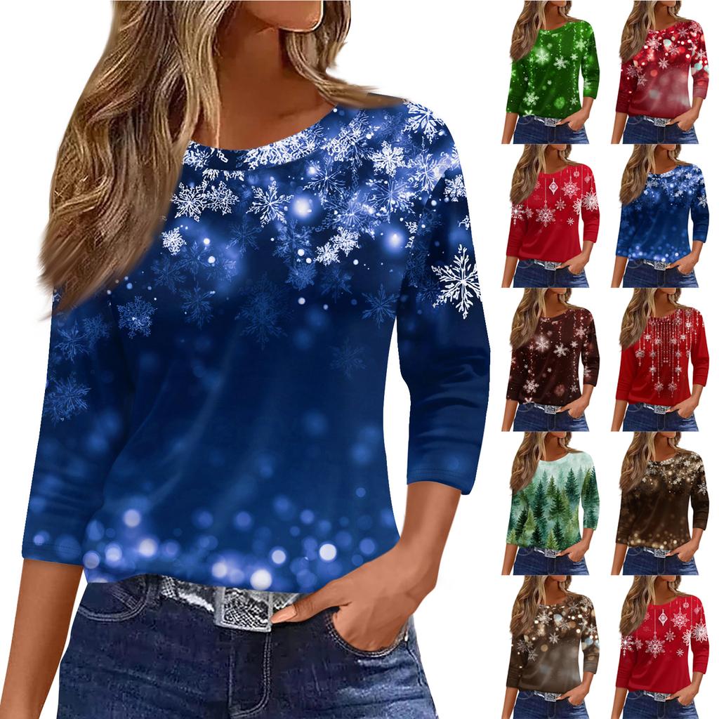 3/4 Length Sleeve Womens Tops Floral Print Vintage Fashion Casual Loose With Round Neck Plus Size Shirts