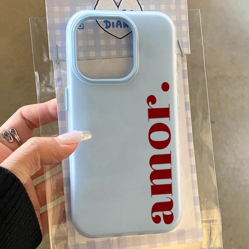 Красный чехол для телефона с принтом букв "Amor." для iPhone 17 16 Pro Max 15 14 Plus 13 12 11 XS XR 16E 17 Air, 2-в-1, мягкий