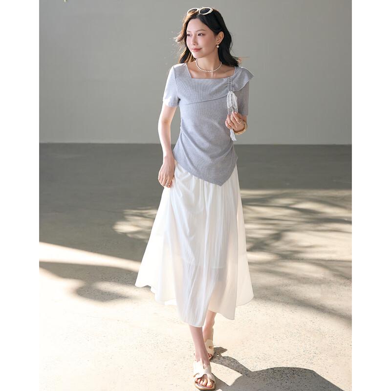 TERRE BLEUE Женский летний дышащий комплект: футболка и юбка А-силуэта 2026
