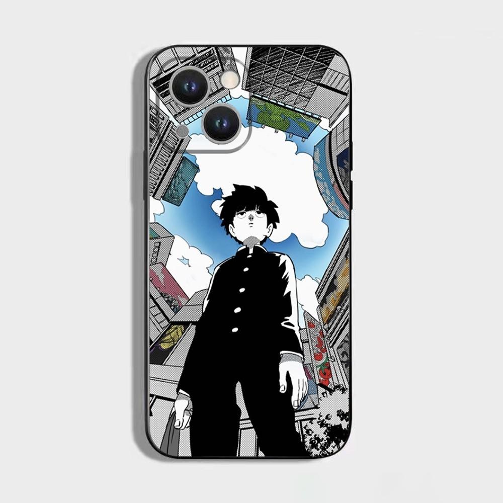 Мультяшный чехол для телефона Mob Psycho 100 для iPhone 16,15,14,13,12,11 Plus,Pro Max,XS,X,XR,SE,Mini,8,7, Мягкий силиконовый черный чехол