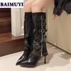Sexy Pointed Toe High Heels Women Shoes Brand Knee High Boots 2025 Trend Zipper Stilettos Punk Boots Designer Pumps Mujer Botas
