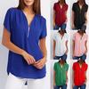 Womens Casual Tops Shirt Ladies V Neck Zipper Loose T-shirt Blouse Tee Top
