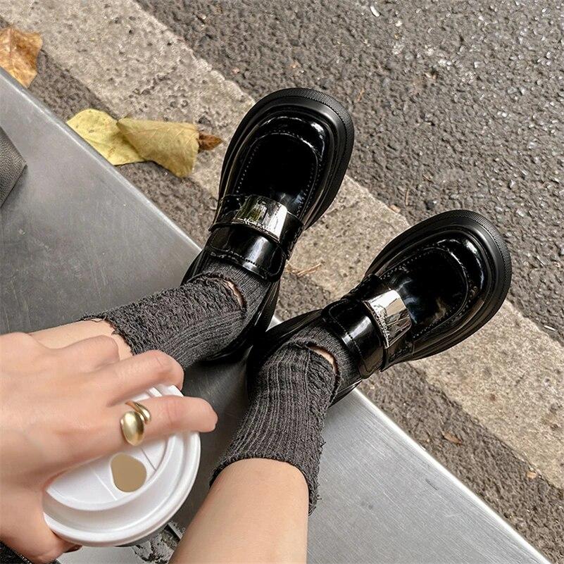 Meotina Женские лоферы из натуральной кожи, туфли-лодочки с круглым носком на платформе и высоком каблуке с металлическими украшениями, женская модная обувь, весна-осень