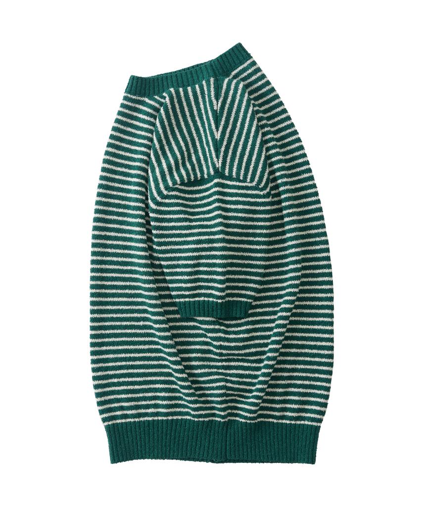 ANALOG MOOD Marine Stripe Round Short Sleeve Knit (Green)
