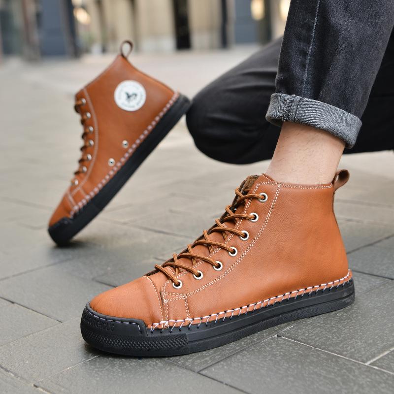 Large Size Martin Boots Men's Shoes Autumn and Winter High-top Men's Shoes Young and Young Men's Casual Short Boots Leather Trendy Shoes