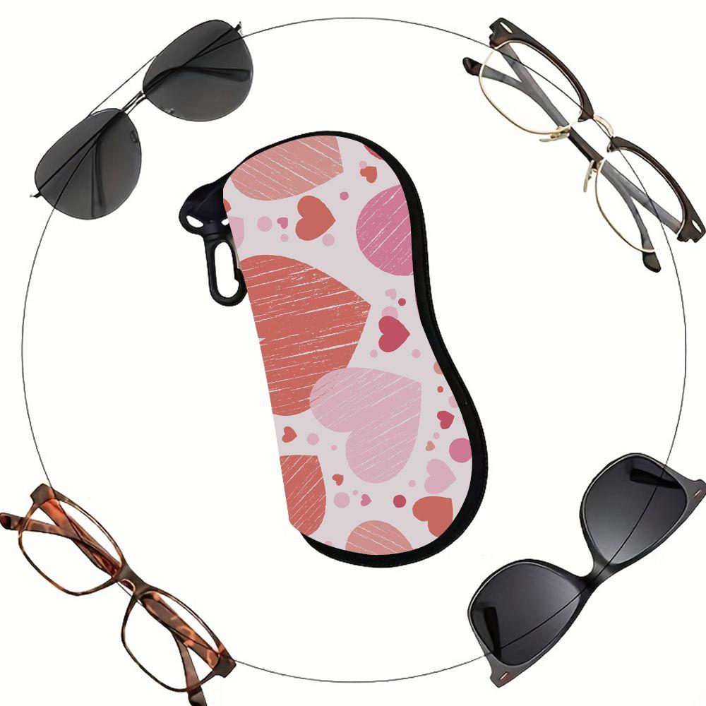 Cute Pink Heart Print Soft Cloth Sunglasses Case,Portable Anti Scratch Eyewear Pouch,Lightweight Travel Spectacle Bag Glasses Accessories Gift
