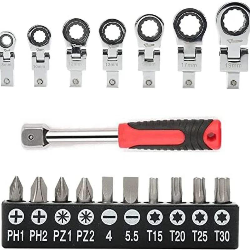 20Pcs/set Flex Head Ratchet Wrench 8mm-19mm Changeable Wrench Ratchets Screwdriver Household Multifunctional Hardware Tools