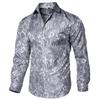 Mens Long Sleeve Shirt Black  Design Casual Shirt Silk Paisley Shirt Collar Pin Luxury Mens Fashion
