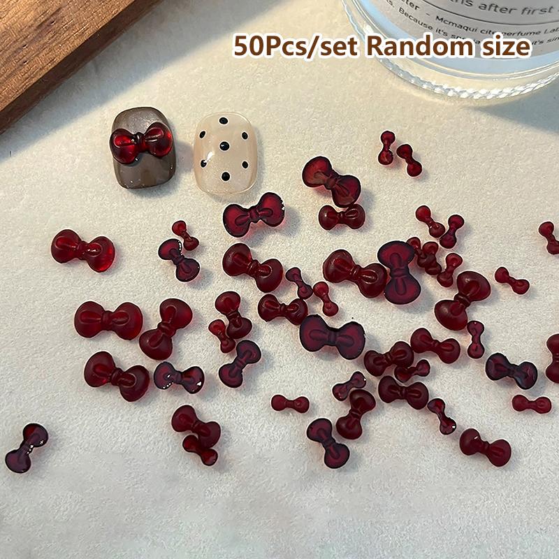 50Pcs Winter Bow 3D Nail Art Accessories Cute Bow Tie Nail Decorations Diy Resin Nail Charms Mix Parts