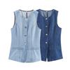 Kaslead New Women clothes Western Style Fashion Simple and Versatile Two Colors Denim Vest Vest