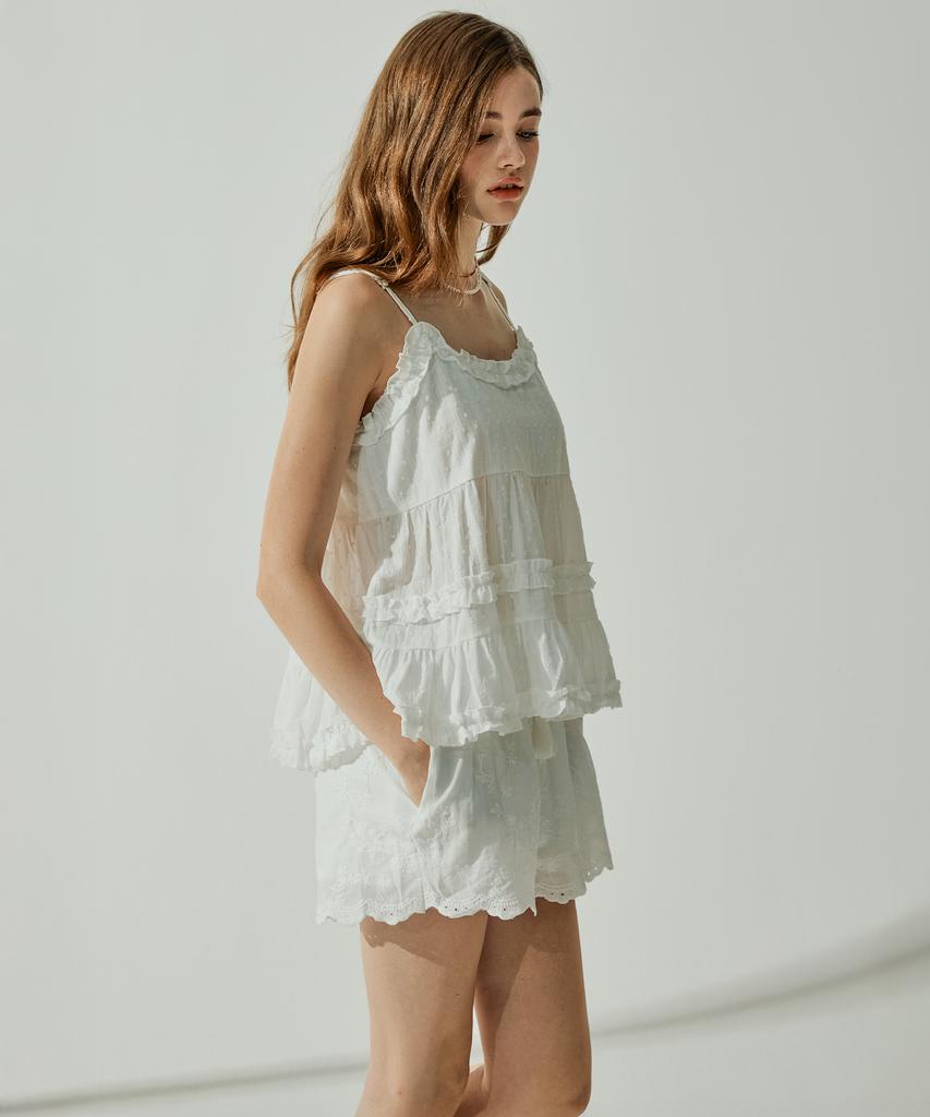 VIKINI VENDER Mary Frill Tiered Sleeveless Top