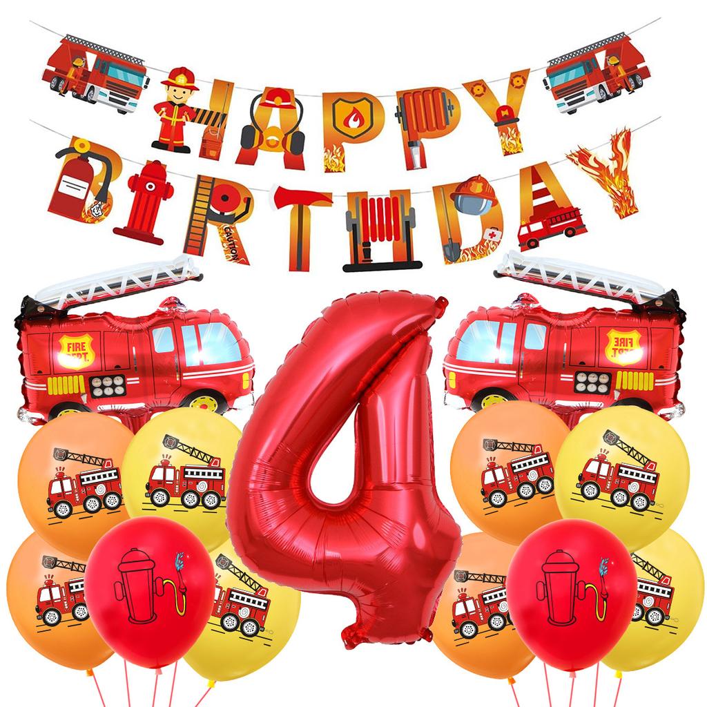 Fire Truck Series Children'S Birthday Party Balloons Decorative Supplies Arrangement Digital Balloons