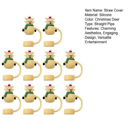 2/5/10Pcs Christmas Straw Cover Cute Ghost Design Silicone Straw Cap Dustproof Splash Proof 10mm Straw Tips Washable Anti-Slip Fit Lids Cup