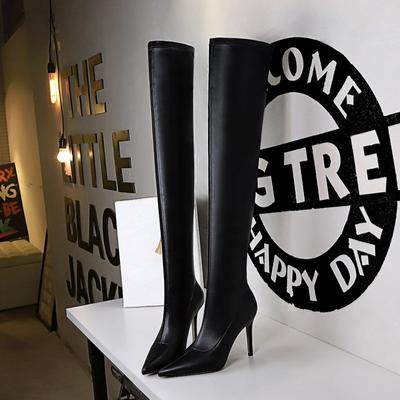 Женские европейские и американские модные простые зимние узкие сапоги до колена на высоком тонком каблуке и заостренном каблуке