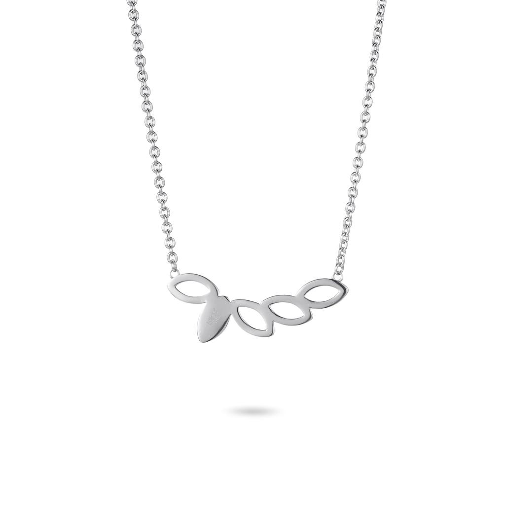 ORIVA               LEAVES NECKLACE       Stainless Steel Leaves Pendant with Small Anchor Chain In Silver Colour