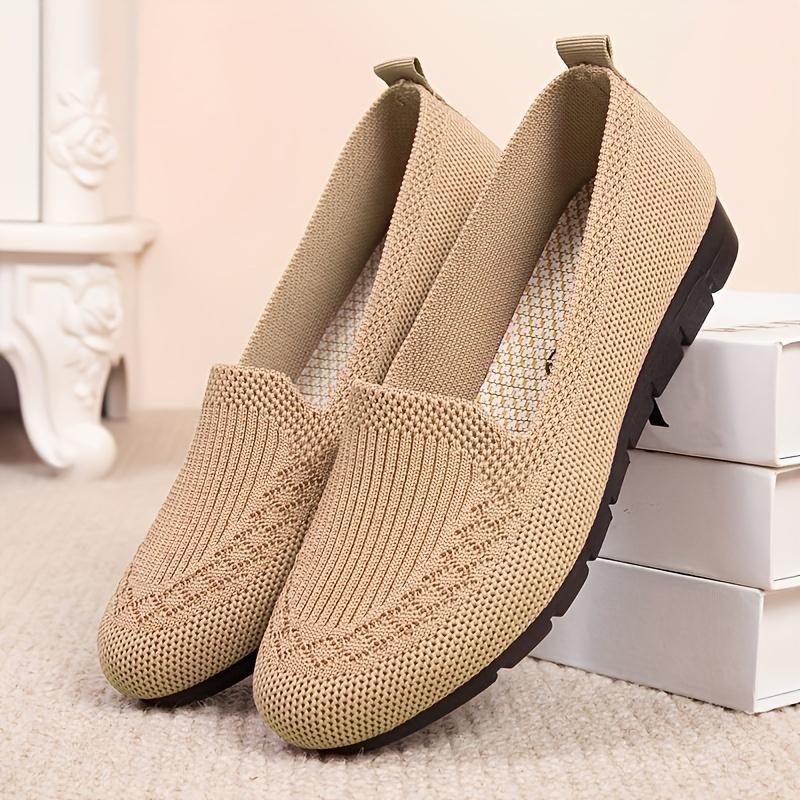 Women's Trendy Solid Color Mesh Breathable Loafers Shoes, Flat Slip On Comfortable Flying Woven Shoes, Casual Wear Resistance Walking Shoes Mama Shoes