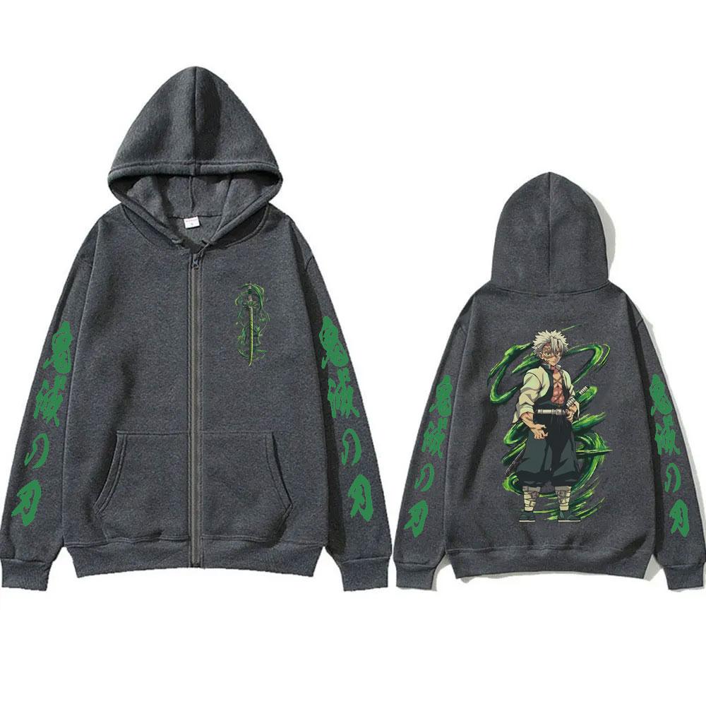 Anime Demon Slayer Wind Hashira Shinazugawa Sanemi Merch Zipper Hoodie Men Women Clothing Cartoon Casual Oversized Zip Up Jacket