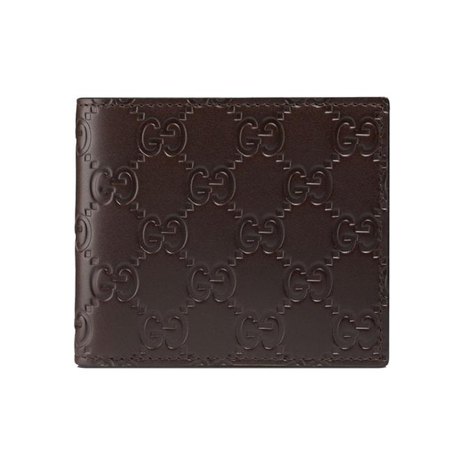 Gucci Monogram Logo Embossed Leather Short Double Fold Wallet Men Wallet Brown 365466-CWC1R-2140