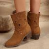 Women's Star Design Chunky Heel Boots, Fashion Round Toe Slip On Boots, Women's Comfortable Boots Fall