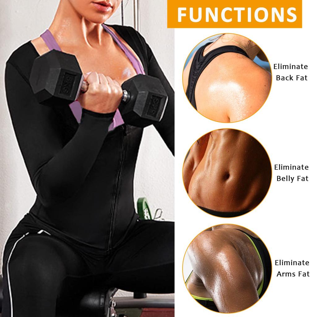 Костюм для сауны для женщин, толстовка для сауны, рубашка для похудения с длинными рукавами, фитнес-шейпер на молнии, майка для тренировок, корректирующее белье, компрессионное нижнее белье