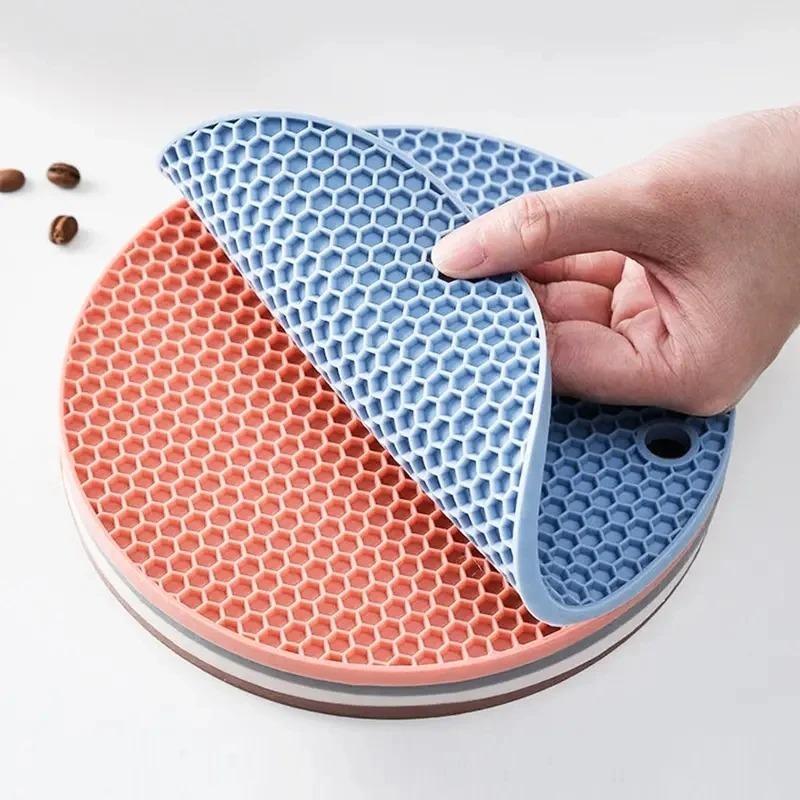 6pcs Multifunctional Kitchen Silicone Tableware Mat Round Non Slip Heat Resistant Coffee Cup Coasters Pot Holder Table Placemat Tools