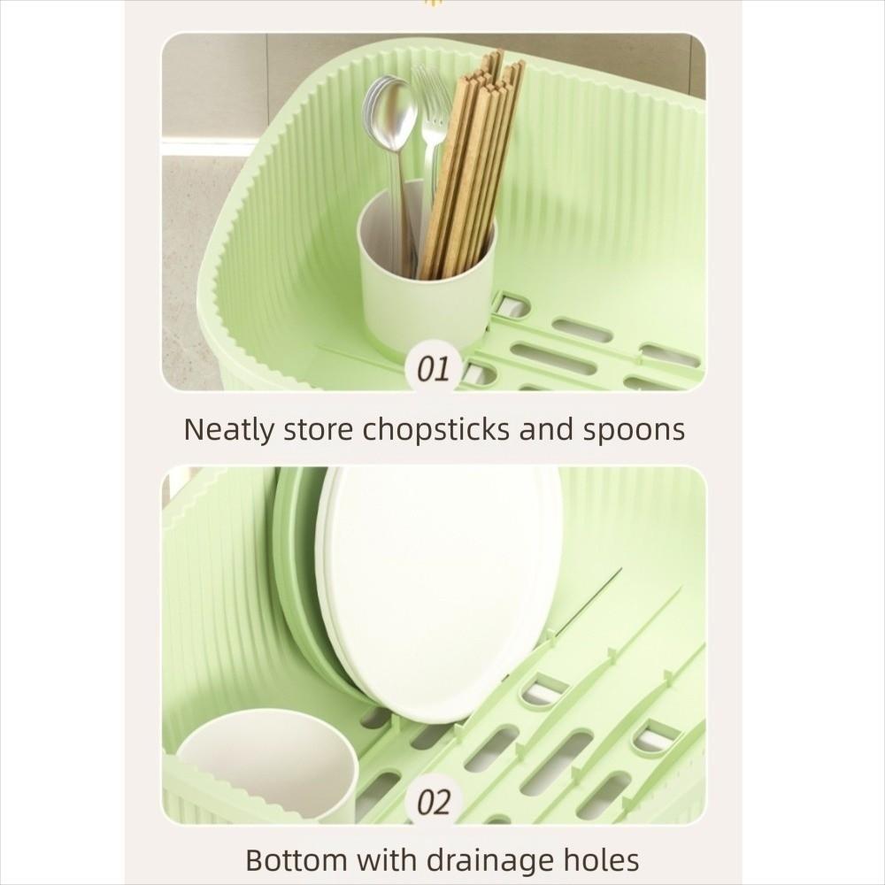 Large Capacity Dish Drainer With Roof Cover Plastic Multifunctional Dish Storage Rack with Drain Board Cupboard