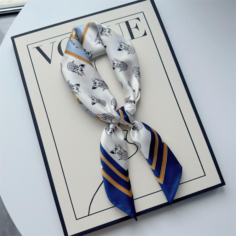 New Hundred Hundred Satin Letter Print Neckerchief 70×70 Silk Scarf Small Square Scarf High Sense of French Scarf
