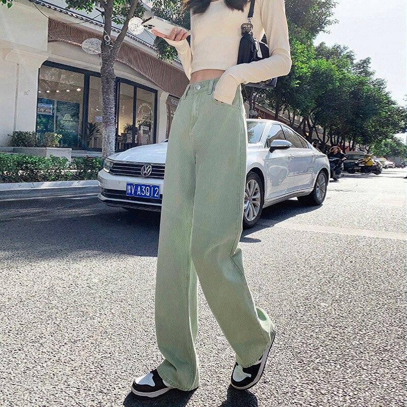 Spring 2022 Womens Fashion High Waist Wide Leg Baggy Jeans Straight Long Denim Pants Casual Streetwear Mom Jeans Trousers for Women