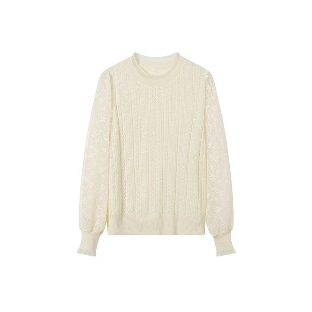 Новая весенняя женская кружевная блузка с рукавами-фонариками, вязаная крючком с цветочным узором, тонкая версия, воротник-стойка, укороченная версия, низ, топ