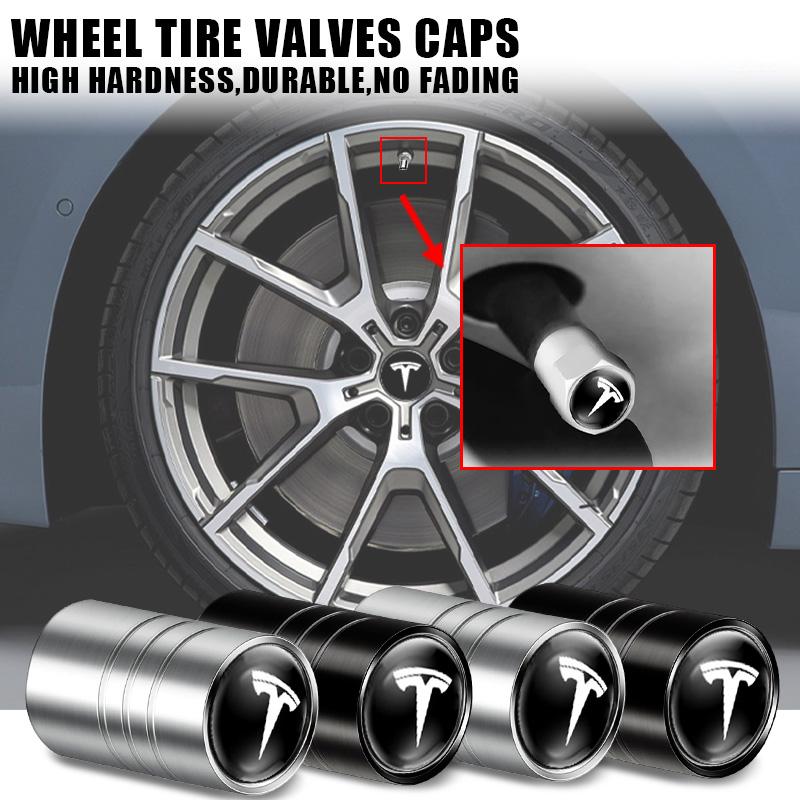 4Pc/set Car Styling 3D Wheel Tire Valve Stem Caps Auto Accessories For Tesla Model 3 Model S Model X Model Y Cybertruck Roadster
