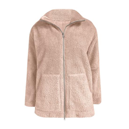 Женское зимнее шерстяное пальто с отложным воротником и карманами, свободная однотонная термозастежка-молния с длинными рукавами, куртка для школы, свиданий, поездок на работу