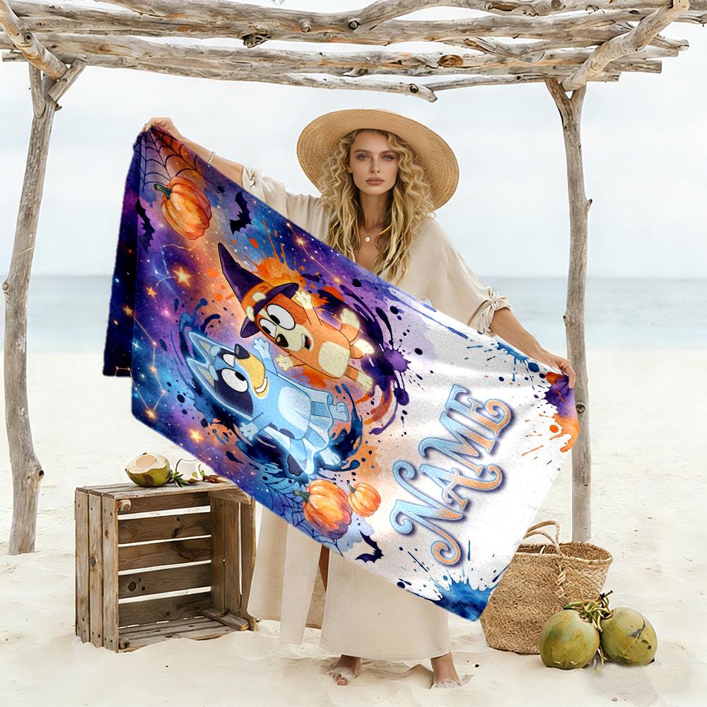 Halloween Friends Costume Customize Your Name Beach Towel High Absorbency & Quick-Dry Suitable for Swimming Gym Camping Yoga Vacation